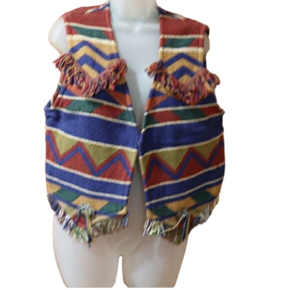 Vintage Jackets & Blazers - E. Clair Designs Vintage Western 70s Aztec Southwestern Print Blanket Vest LG